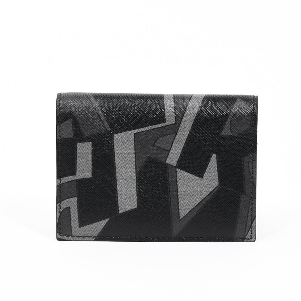 Ferragamo Black Calf Leather Patterned Card Holder Wallet 4 Slots New WitH Box